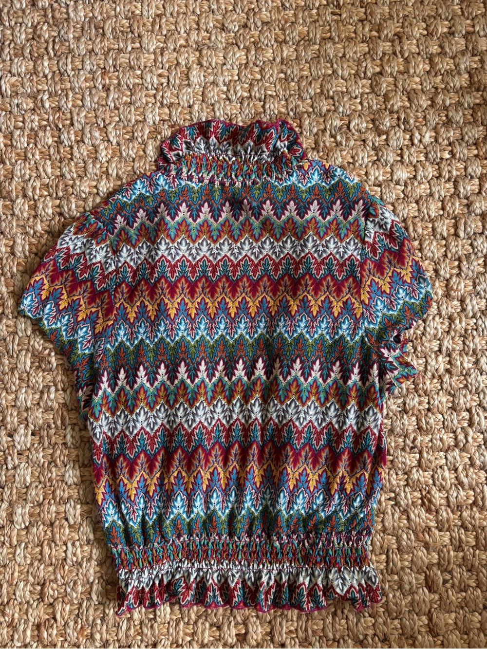 Multicolor Ruffle-Trim Short Sleeve Knit Cardigan - Picture 3 of 3